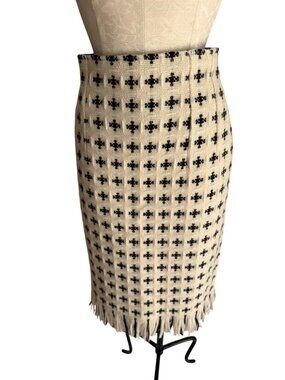 Vintage Wool Fringe High-waisted Pencil Skirt Size S Cross Pattern Custom Made